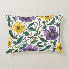 Almofada Decorativa Purple Yellow Flowers Pattern, Modern,Elegant