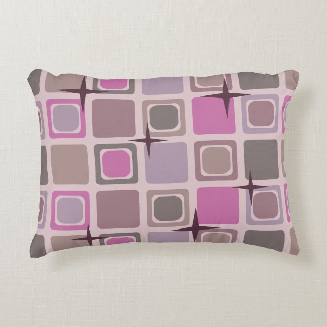 Almofada Decorativa Púrpura Rosa-Rosa meio século Praça Moderna (Frente)