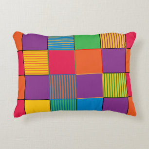 Almofada Decorativa Quadrados e Listras Coloridos