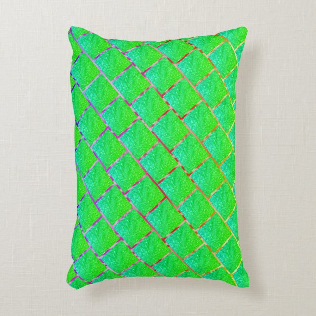 Almofada Decorativa Quadrados verde azulado, linhas de três núcleos. (Frente(Vertical))