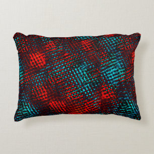 Almofada Decorativa Quadriculados riscados em azul claro cor vermelho