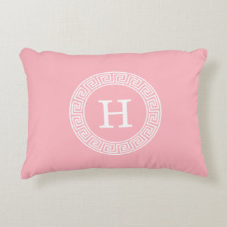 Almofada Decorativa Quadro-chave grego branco cor-de-rosa com imagem i