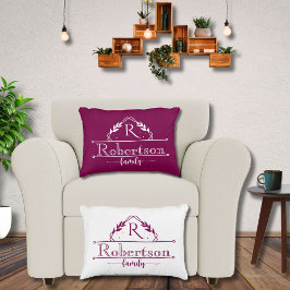 Almofada Decorativa Quadro de Nome de Família Monograma Dividido Vinho