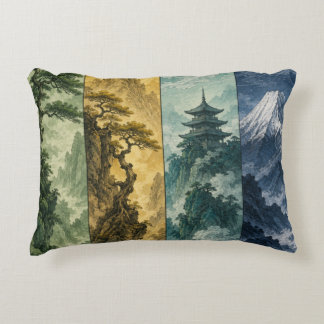 Almofada Decorativa Quatro Estações Montanha | Paisagem de Tinta Japon