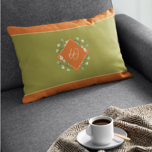 Almofada Decorativa Queda Folha Laranja e Verde Monograma