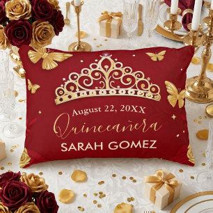 Almofada Decorativa Quinceanera Dourada rosa vermelha