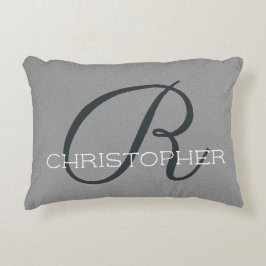 Almofada Decorativa R Inicial Nome Personalizado Preto Branco Cinza
