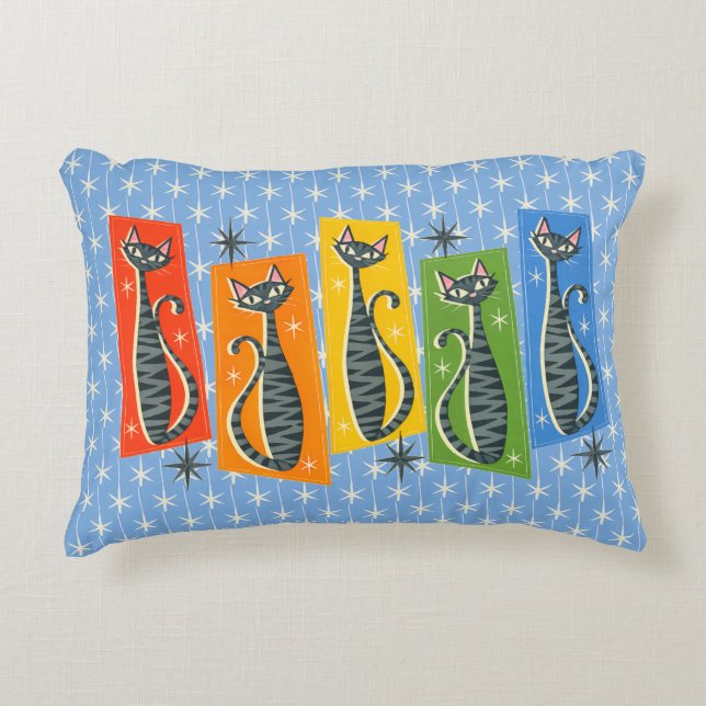 Almofada Decorativa Rainbow Tabby Cat Atomic Retro LGBTQ+  (Frente)