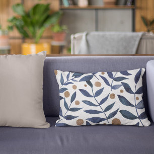 Almofada Decorativa Ramais e bagas de aquarelas - índigo e bege