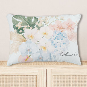 Almofada Decorativa Ramalhete Floral de Flores Tropicais em Aquarela M