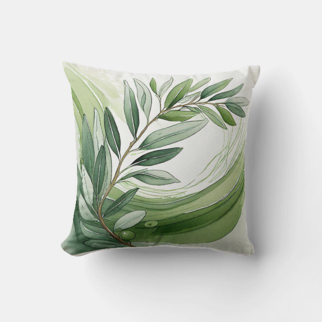 Almofada Decorativa | Ramo de Oliveira em Aquarela (Frente)