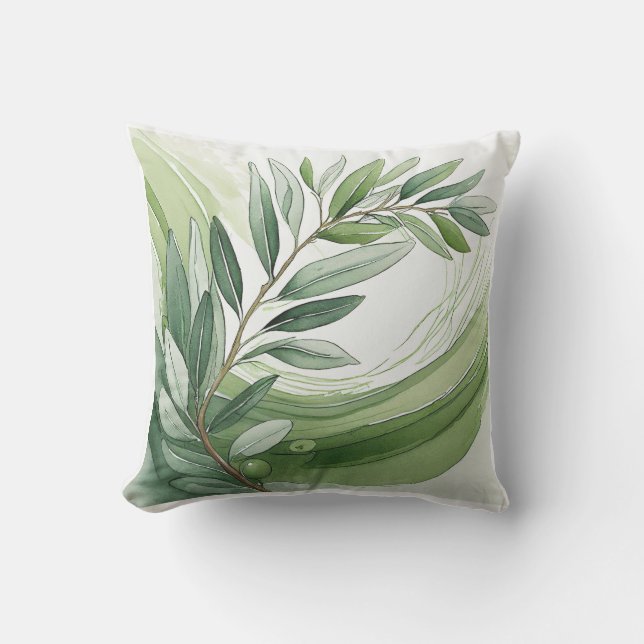 Almofada Decorativa | Ramo de Oliveira em Aquarela (Frente)