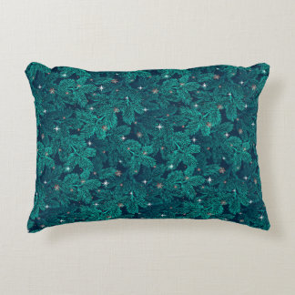 Almofada Decorativa Ramos de Pinheiro Azul com Flocos de Neve Brancos