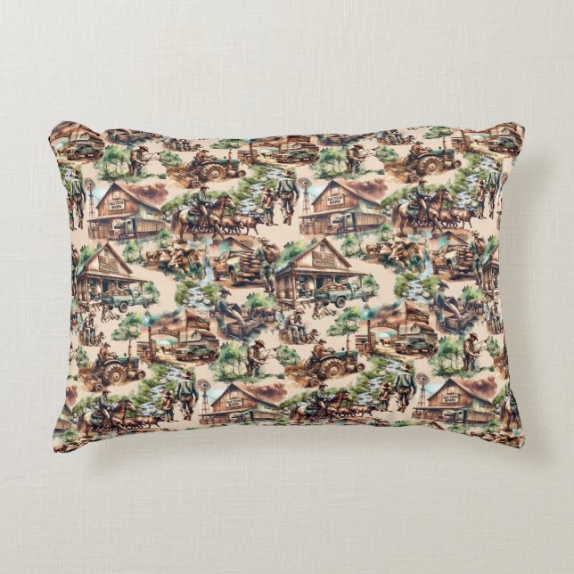 Almofada Decorativa Ranch Ocidental ou Cena de Fazenda do País (Frente)