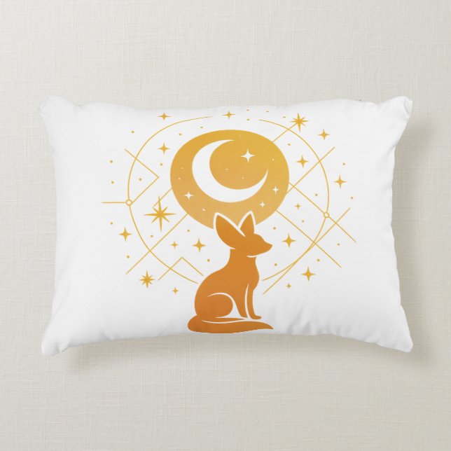 Almofada Decorativa Raposa do Deserto Celestial - Lua e Estrelas Cósmi (Frente)