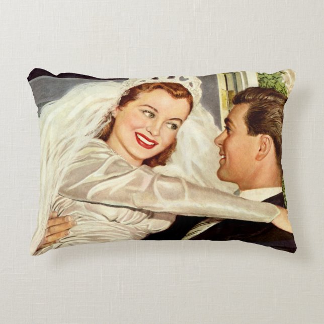 Almofada Decorativa Recém-casados de casamento antigo, noiva e noivo f (Frente)