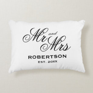 Almofada Decorativa Recém-casados Sr e Sra elegante tipografia