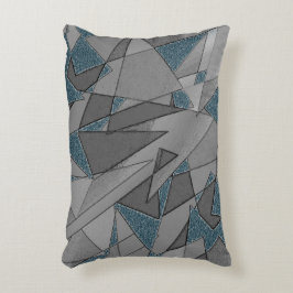 Almofada Decorativa recortes triangulares de cinza com peças azuis esc