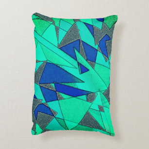 Almofada Decorativa Recortes triangulares verdes em fundo azul, grosso