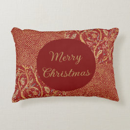 Almofada Decorativa Red Gold Pixels and Flowers, Gold Merry Christmas