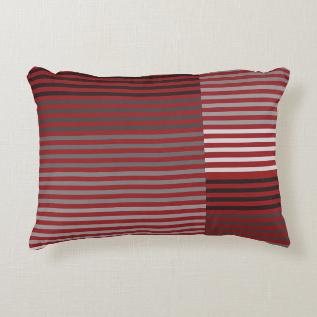 Almofada Decorativa Red, Gray, Black, White Stripes (Frente)