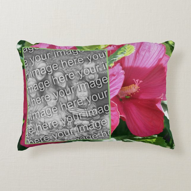 Almofada Decorativa Red Hibiscus Flower Frame Adicionar Sua Foto (Frente)
