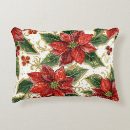 Almofada Decorativa Red Poinsettia E Holly Férias De Natal Inverno