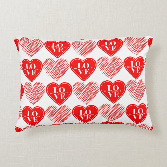Almofada Decorativa Red White Love Hearts (Frente)