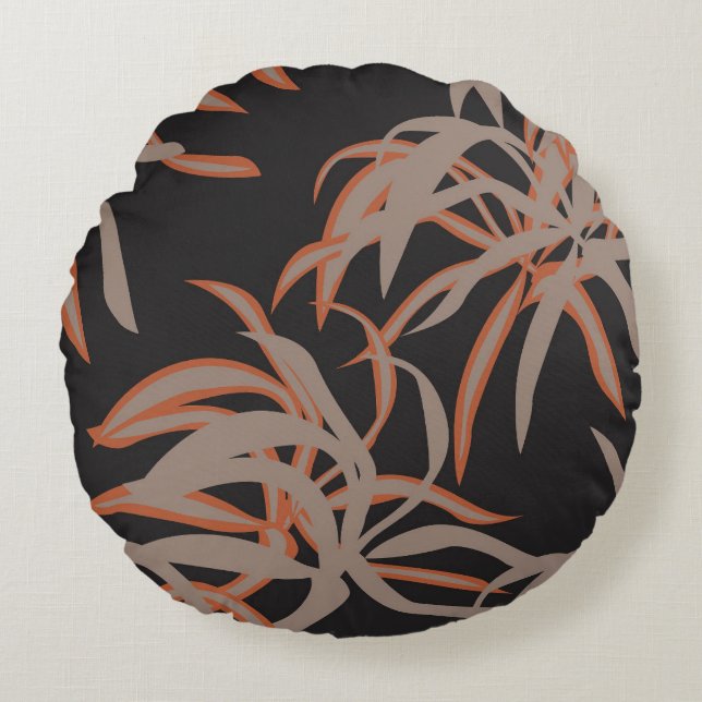 Almofada Decorativa Redonda com Estampa de Folhas (Frente)