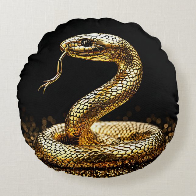 🐍 Almofada Decorativa Redonda Mística Cobra Doura (Frente)