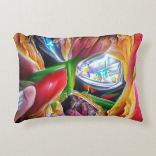Almofada Decorativa Reflexões Vibrantes de Tulipas de Abstrato