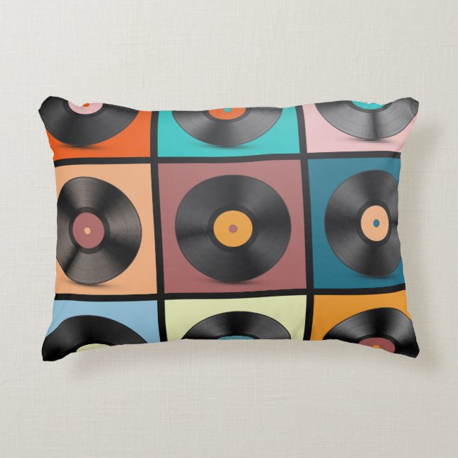 Almofada Decorativa Registros de vinilo: conjunto retrô LP. (Frente)