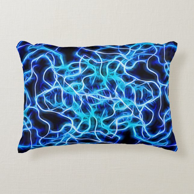 Almofada Decorativa Relâmpago de Néon Blue Tesla (Frente)