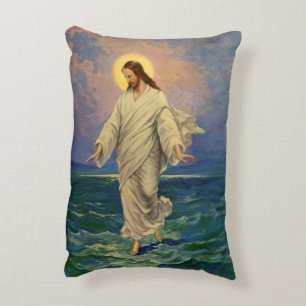 Almofada Decorativa Religião Vintage, Jesus Cristo está andando sobre