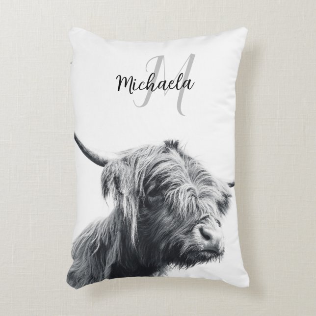 Almofada Decorativa Retrato da vaca em terras altas monograma inicial  (Frente(Vertical))