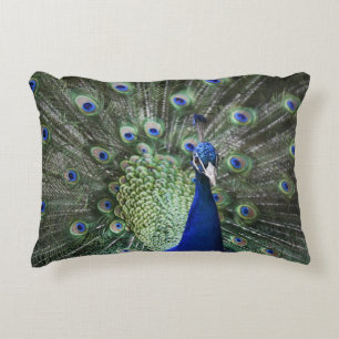 Almofada Decorativa Retrato do pavão com penas para fora