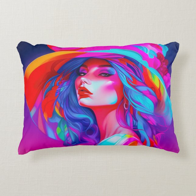 Almofada Decorativa Retrato Neon Pop Art (Frente)