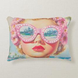 Almofada Decorativa Retro Beach Girl com óculos de sol florais