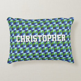 Almofada Decorativa Retro Blue & Green Geometric Triangle Abstract