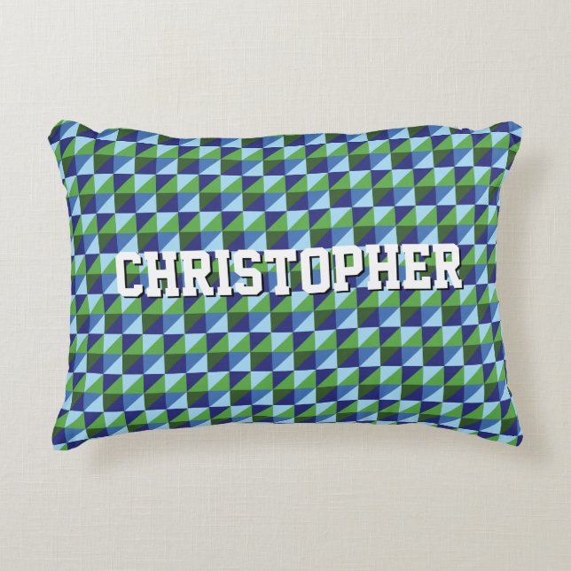 Almofada Decorativa Retro Blue & Green Geometric Triangle Abstract (Frente)