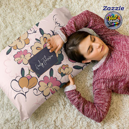 Almofada Decorativa Retro Botânico Nome Personalizado Rosa Creme Bege