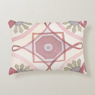 Almofada Decorativa Retro colorido branco Padrão de aquarela verde-ros