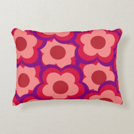 Almofada Decorativa Retro Floral Cor-de-Orelha Branca Vermelha e Rosa,