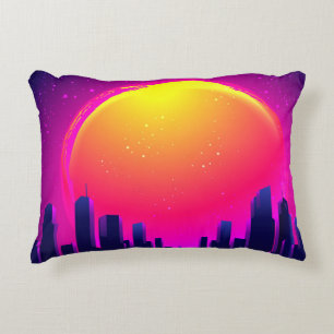 Almofada Decorativa Retro Futurismo. ilustração de onda sintetizada fu