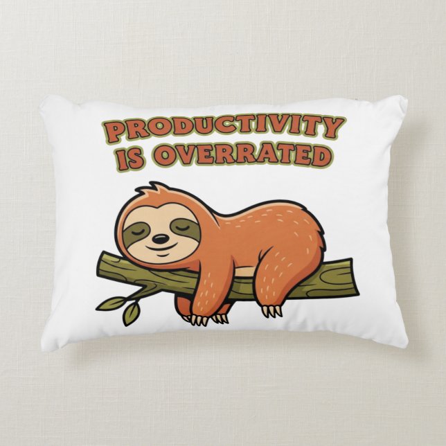 Almofada Decorativa Retro Sloth Anti Productivity Rectangular Pillow (Frente)
