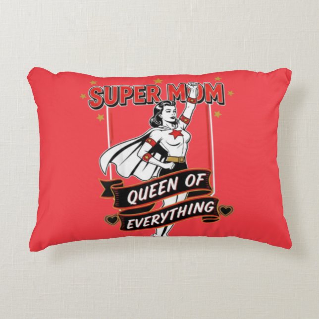 Almofada Decorativa Retro Super Mom Queen of Everything Art Tee (Frente)