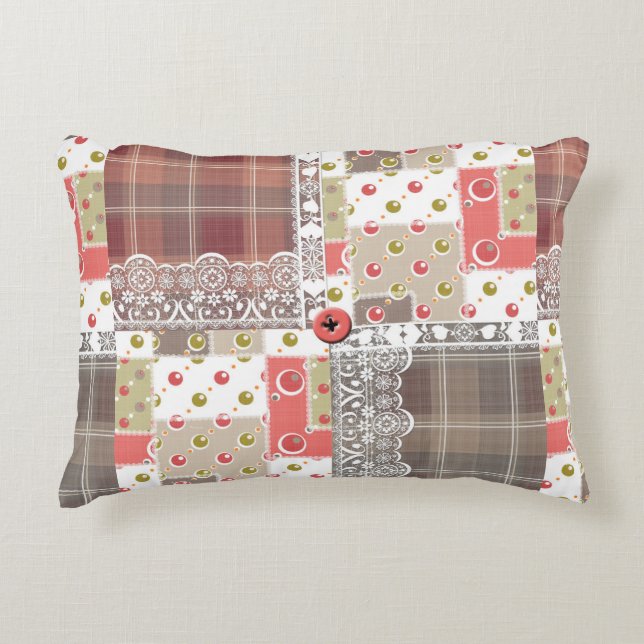 Almofada Decorativa Retro vintage lace xadrez patchwork verificada boh (Frente)