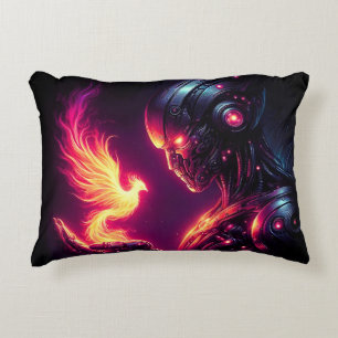 Almofada Decorativa Robô Futurista Cibernético Espírito Fênix de Fogo