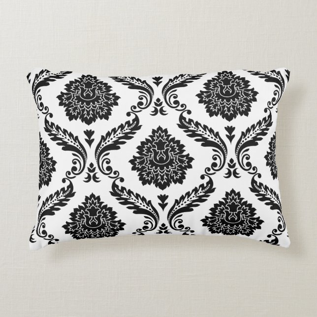 Almofada Decorativa Rococo Damask Big Pattern Black on White (Frente)