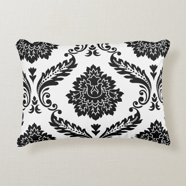 Almofada Decorativa Rococo Damask Lg Pattern Black on White (Frente)